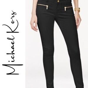 Michael Kors Black Straight Izzy Leg Pants with Gold Accents Size 8